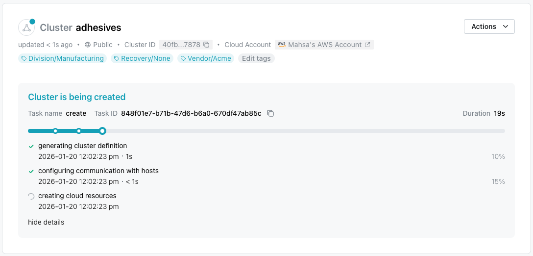 The cluster is spinning up